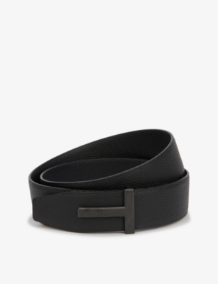 TOM FORD: Reversible brand-plaque leather belt