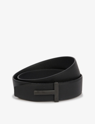Shop Tom Ford Mens Black Reversible Brand-plaque Leather Belt