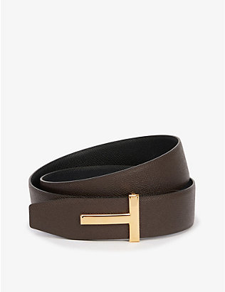 TOM FORD: Reversible brand-plaque leather belt