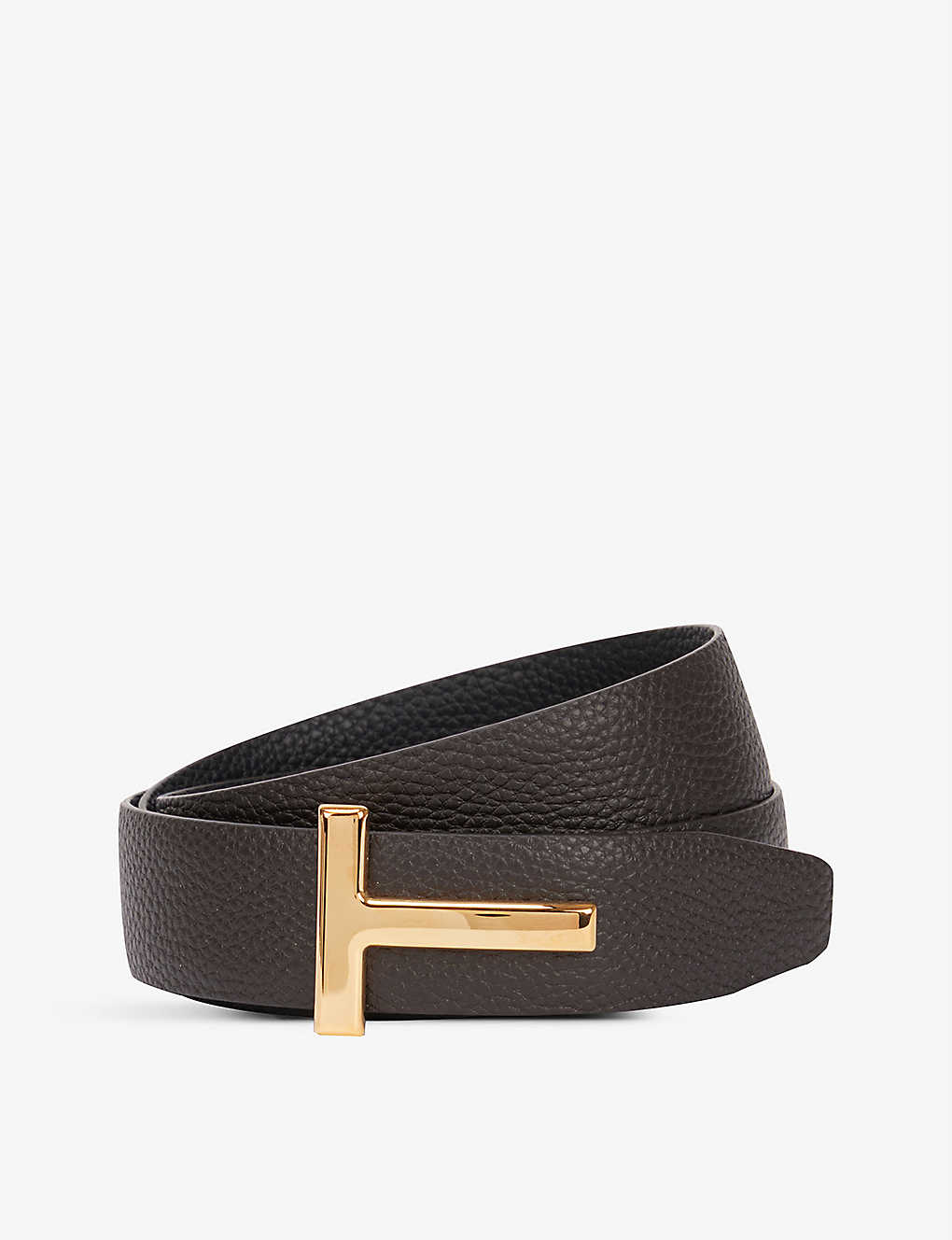 Tom Ford Reversible Brand-plaque Leather Belt In Brown + Black