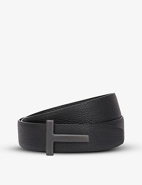 TOM FORD: Reversible brand-plaque leather belt