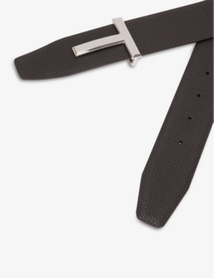Shop Tom Ford Men's Brown + Black Logo Buckle Leather Belt