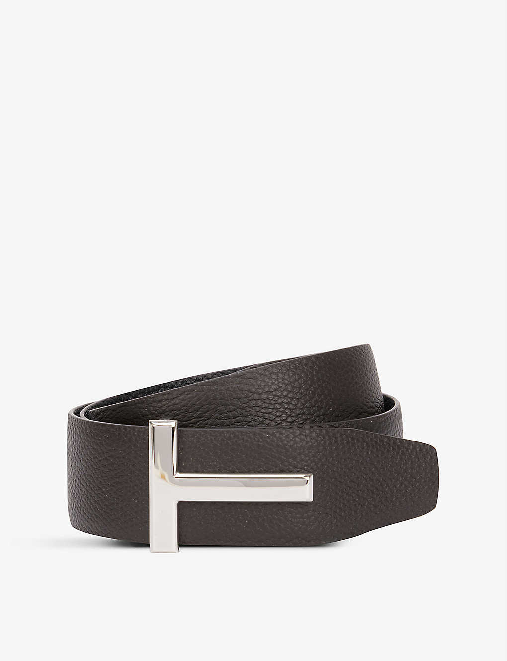 Tom Ford Logo Buckle Leather Belt In Brown + Black