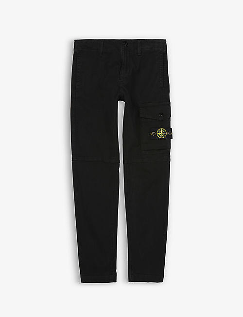STONE ISLAND: Badge logo-patch cotton trousers 6-14 years