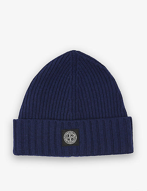 STONE ISLAND: Logo-patch knitted beanie hat 6-10 years