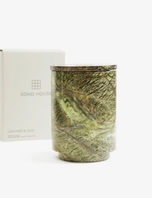 Soho Home Verona Leather And Oud Scented Marble Candle 1.5kg
