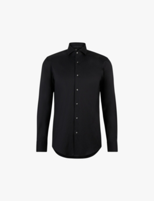 BOSS: Slim-fit spread-collar stretch-cotton blend shirt