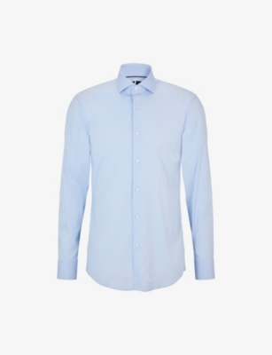 Shop Hugo Boss Boss Men's Light/pastel Blue Slim-fit Spread-collar Stretch-cotton Blend Shirt