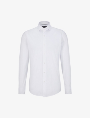 BOSS: Slim-fit spread-collar stretch-cotton blend shirt