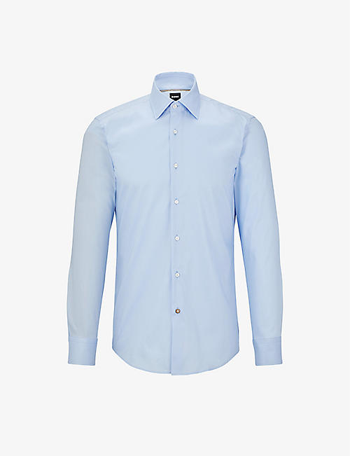 BOSS: Slim-fit long-sleeved cotton-poplin shirt