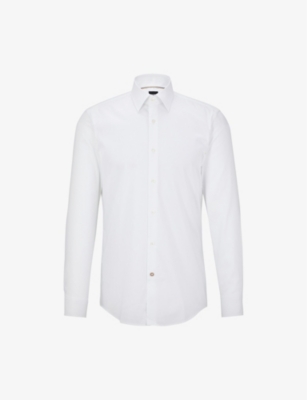 Shop Hugo Boss Boss Men's White Slim-fit Long-sleeved Cotton-poplin Shirt