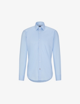 Shop Hugo Boss Boss Mens Light/pastel Blue Regular-fit Long-sleeved Cotton-poplin Shirt