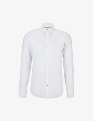 Shop Hugo Boss Boss Men's White Regular-fit Long-sleeved Cotton-poplin Shirt