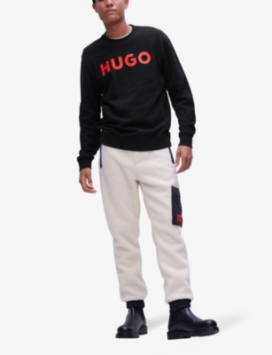 Shop Hugo Men's Black Logo-print Regular-fit Cotton-jersey Sweatshirt