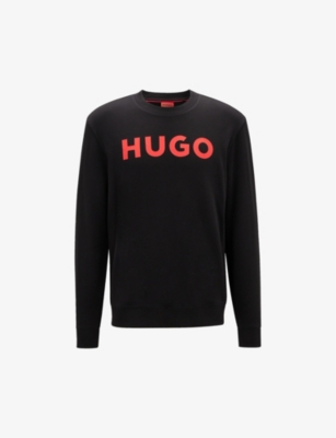 Shop Hugo Men's Black Logo-print Regular-fit Cotton-jersey Sweatshirt