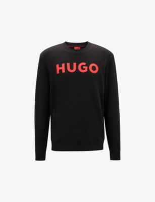 Hugo Boss Cotton-terry Regular-fit Sweatshirt With Logo Print In Black