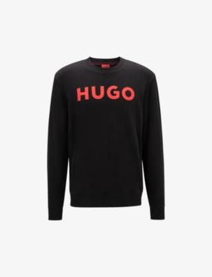 Hugo Mens Black Logo-print Regular-fit Cotton-jersey Sweatshirt