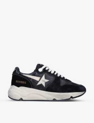Shop Golden Goose Women's Blk/white Women's Running Sole 90352 Suede And Leather Mid-top Trainers In Black