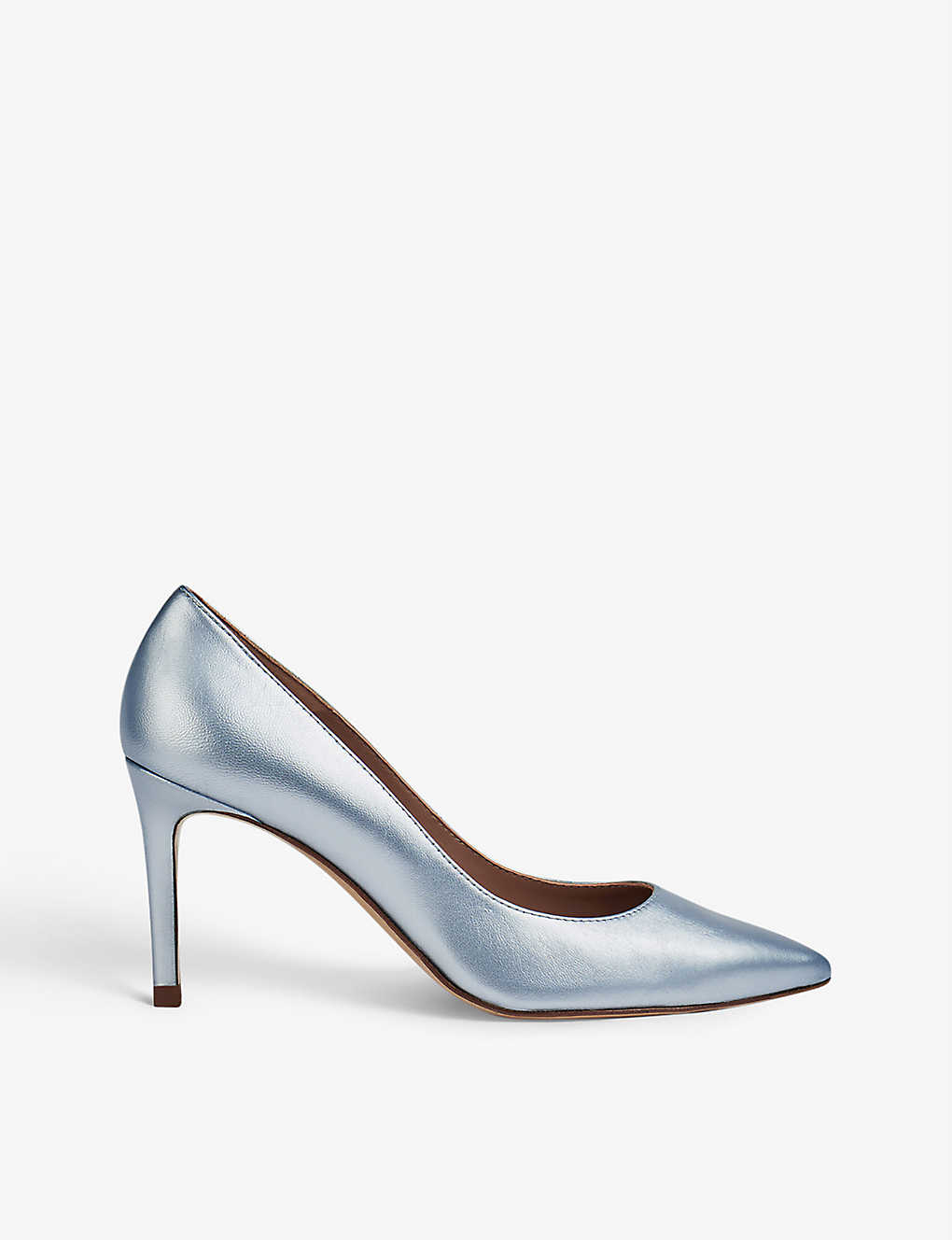 Lk Bennett Floret Pointed-toe Metallic Leather Courts In Blu-ice Blue
