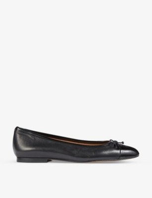 Lk Bennett Kara Toe-cap Bow-detail Leather Ballet Pumps In Bla-black