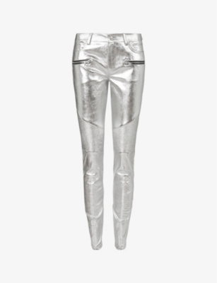 ALLSAINTS ALLSAINTS WOMEN'S SILVER SURI METALLIC LEATHER BIKER JEANS