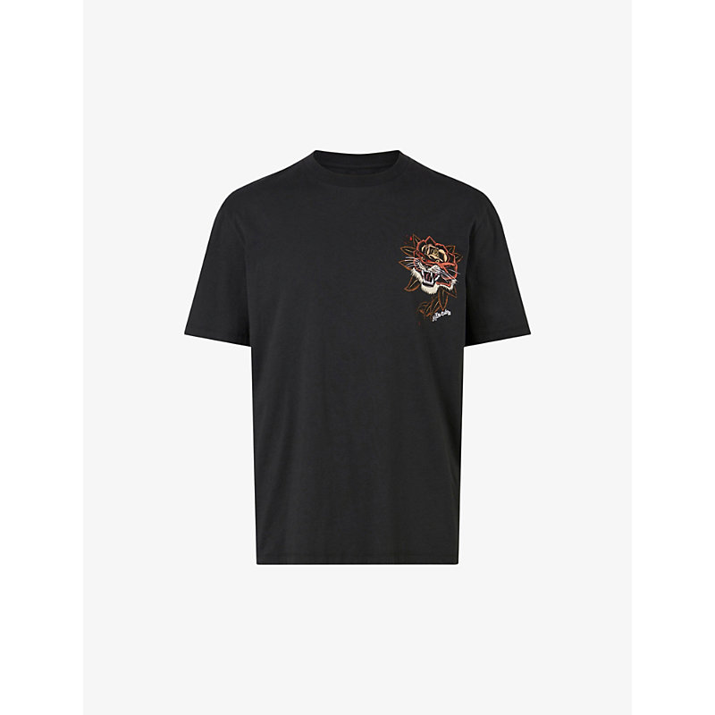 Allsaints Tiger Rose Graphic Relaxed Fit T-shirt In Jet Black