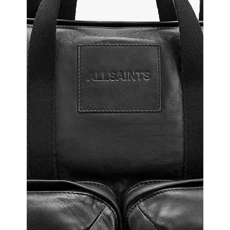 Shop Allsaints Men's Black Force Multiple-pocket Leather Backpack