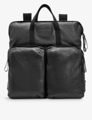 Allsaints Mens Black Force Multiple-pocket Leather Backpack