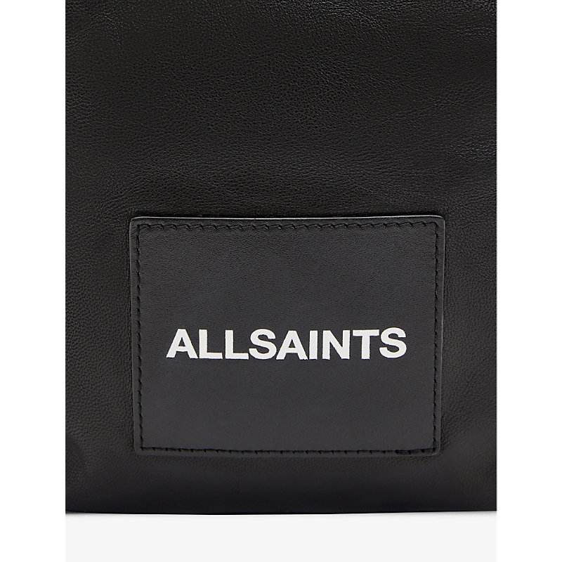 Shop Allsaints Falcon Brand-patch Leather Crossbody Bag In Black