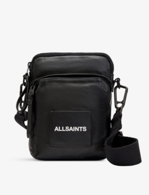 Allsaints Black Falcon Brand-patch Leather Crossbody Bag