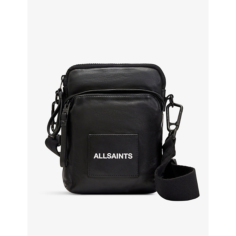 Allsaints Black Falcon Brand-patch Leather Crossbody Bag