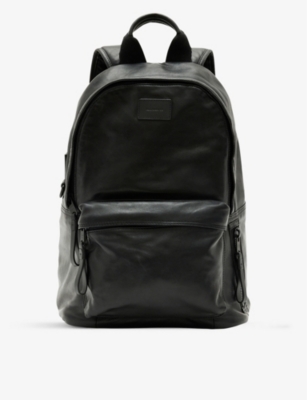 Allsaints Mens Black Carabiner Brand-patch Leather Backpack