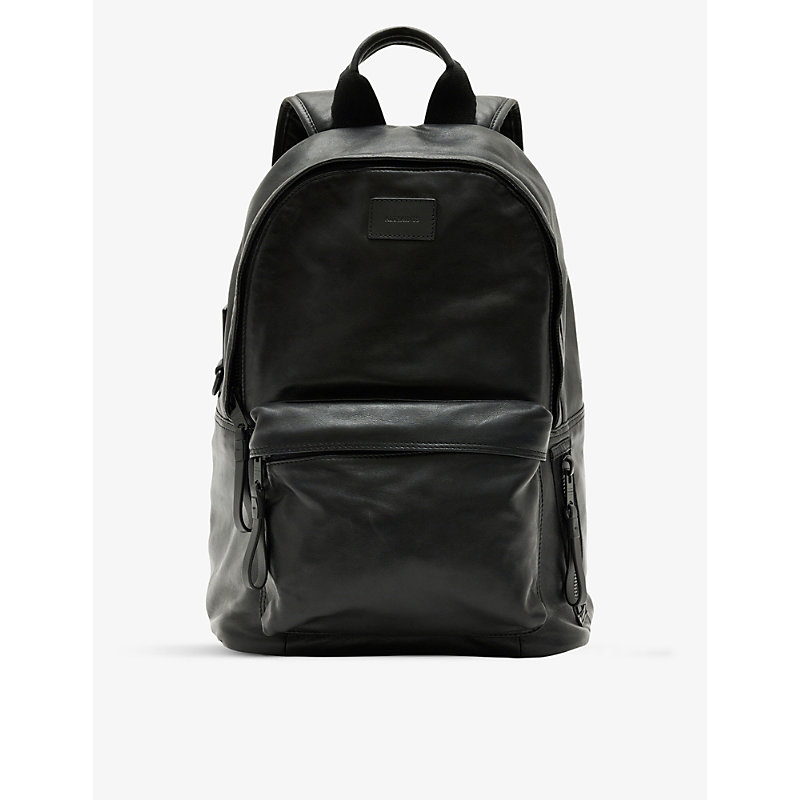 Allsaints Mens Black Carabiner Brand-patch Leather Backpack In Metallic
