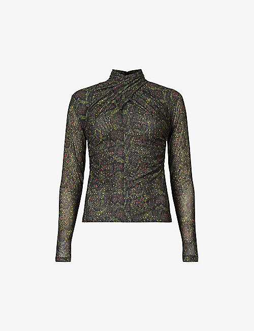 ALLSAINTS: Tia Tamora leopard-print recycled-polyester top