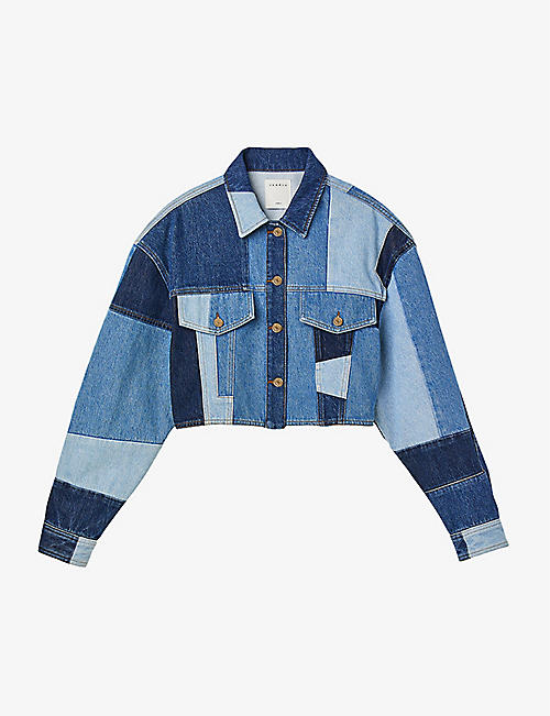 SANDRO: Cropped patchwork denim jacket