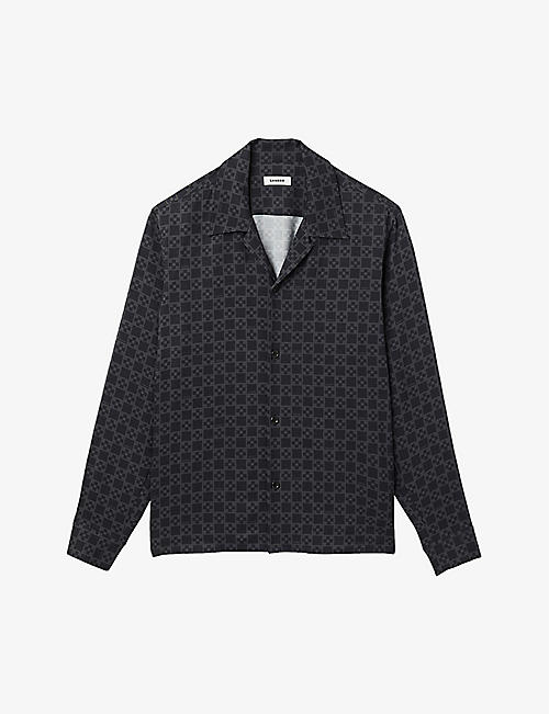 SANDRO: Cross geometric-print camp-collar woven shirt