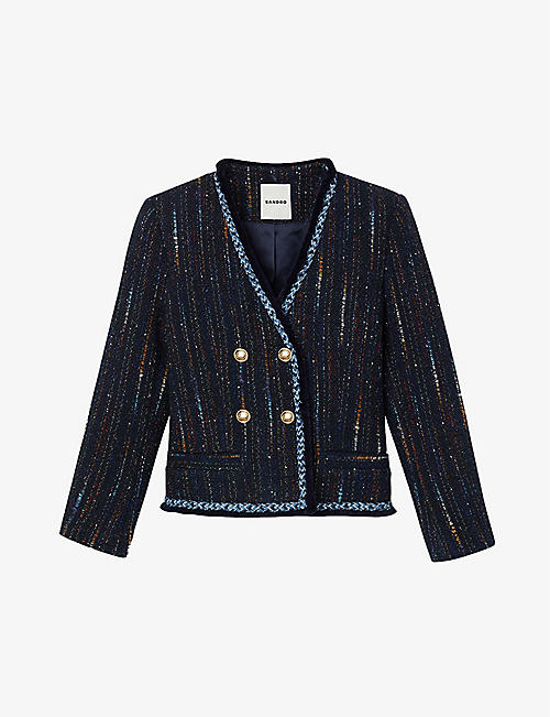 SANDRO: Colibri braid-trim woven tweed jacket