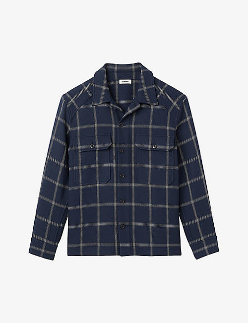 SANDRO: Plaid checked cotton and wool-blend shirt