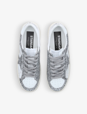 GOLDEN GOOSE: Women’s Stardan 80185 glitter and leather low-top trainers