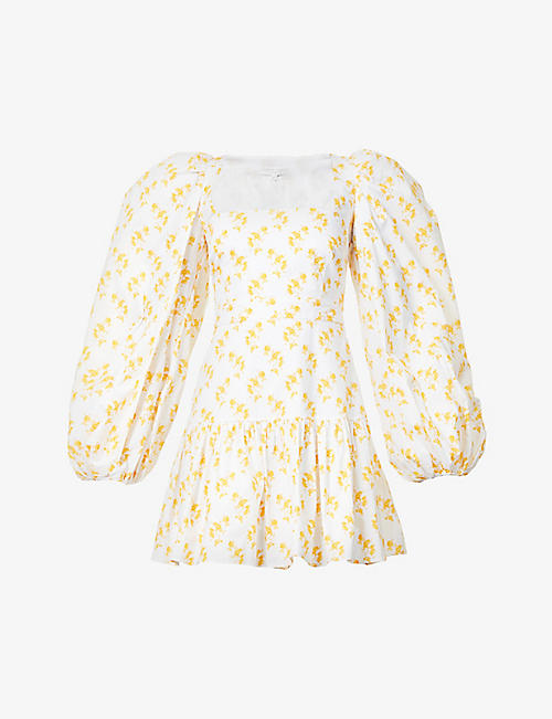 CAROLINE CONSTAS: Julian floral-print cotton-blend mini dress