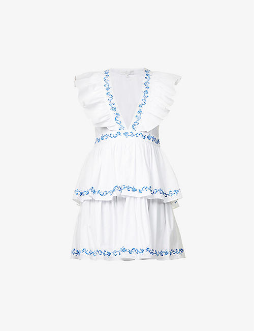 CAROLINE CONSTAS: Miranda V-neck cotton-blend mini dress