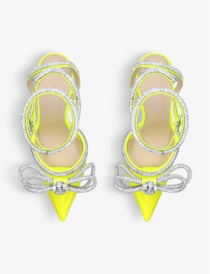 MACH & MACH Double Bow crystal-embellished leather and PVC heeled sandals