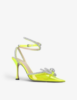 MACH & MACH Double Bow crystal-embellished leather and PVC heeled sandals