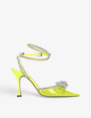 MACH & MACH Double Bow crystal-embellished leather and PVC heeled sandals