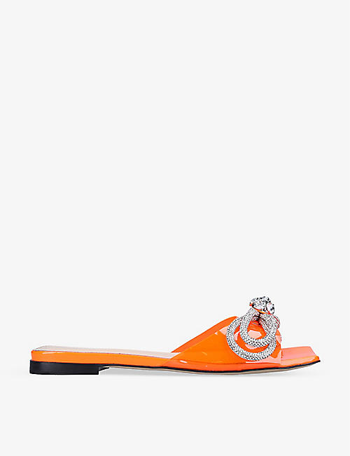 MACH & MACH: Double Bow 水晶装饰 PVC 平底鞋