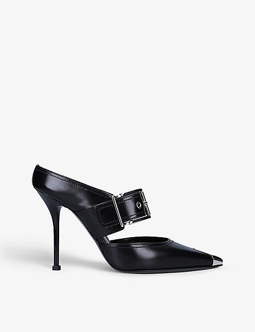 ALEXANDER MCQUEEN: Belt-embellished pointed-toe leather mules