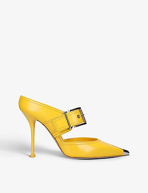 ALEXANDER MCQUEEN: Belt-embellished pointed-toe leather mules