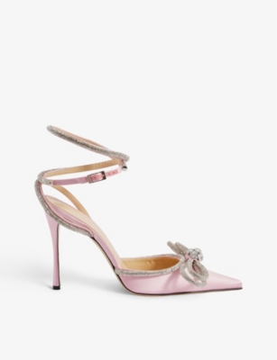 MACH & MACH: Double Bow crystal-embellished satin heeled sandals