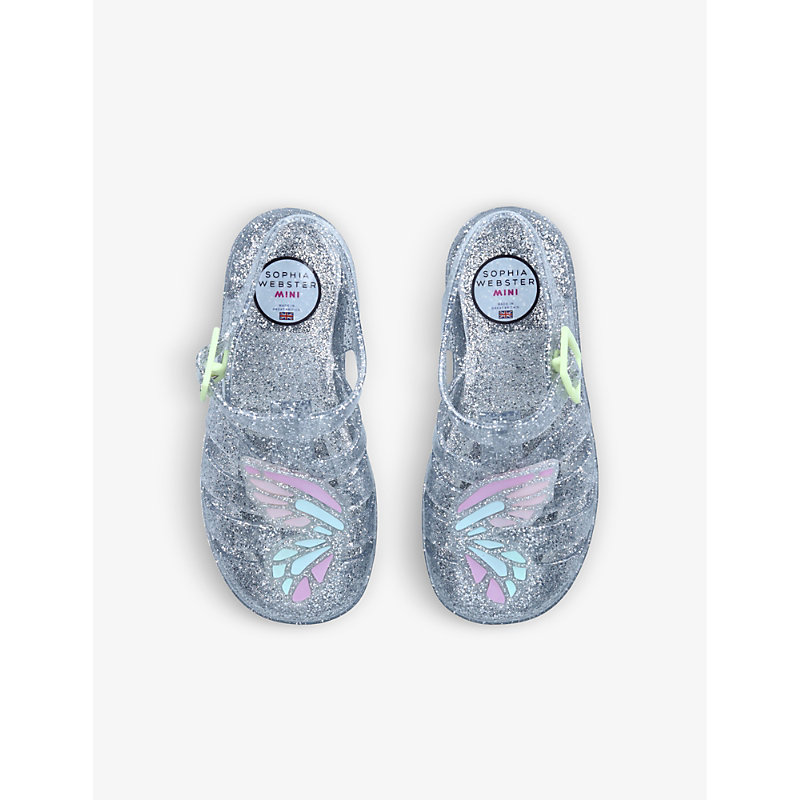 Shop Sophia Webster Girls Silver Kids Butterfly Glitter-jelly Sandals 1-8 Years