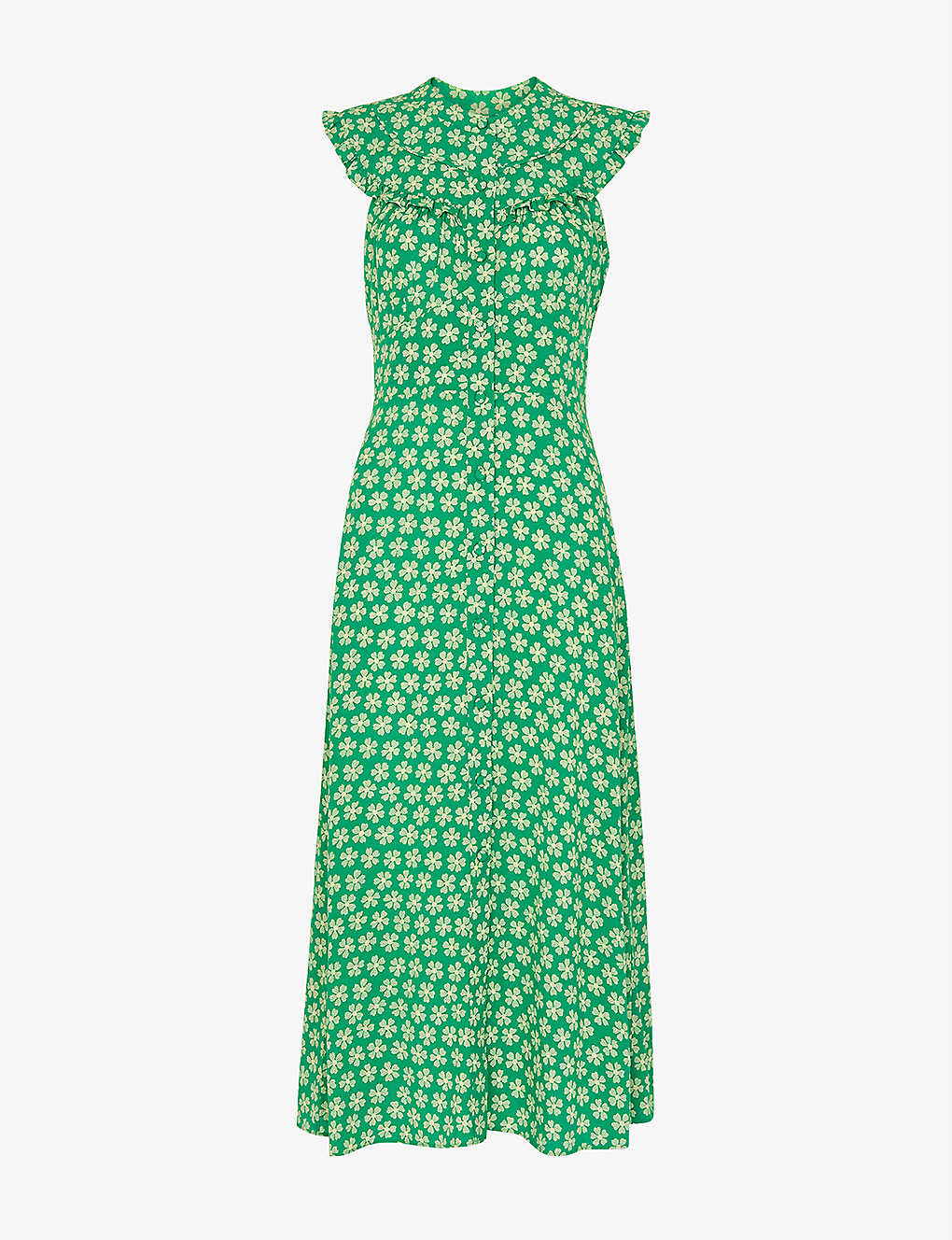 Whistles Daisy-print Ruffled Woven Midi Dress In Green/white
